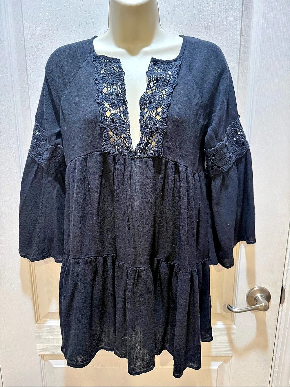 O'Neill Saltwater Solids Bell Sleeve Cover-Up Black Mini Dress Size Small